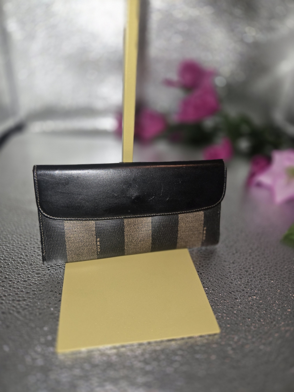 Fendi Black and Brown Striped Continental Wallet